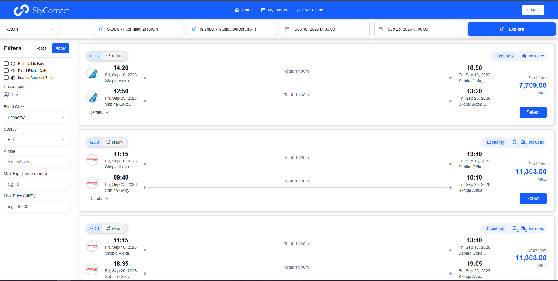 Avionet SkyConnect — Резултати